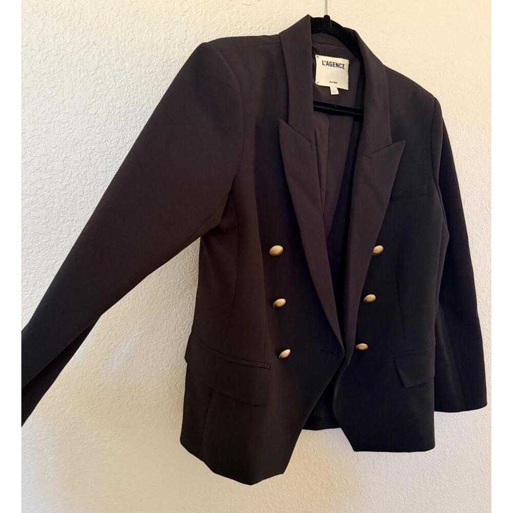 New L’’Agence Kenzie double breasted blazer in black gold buttons Sz 14 $675 - Picture 6 of 10